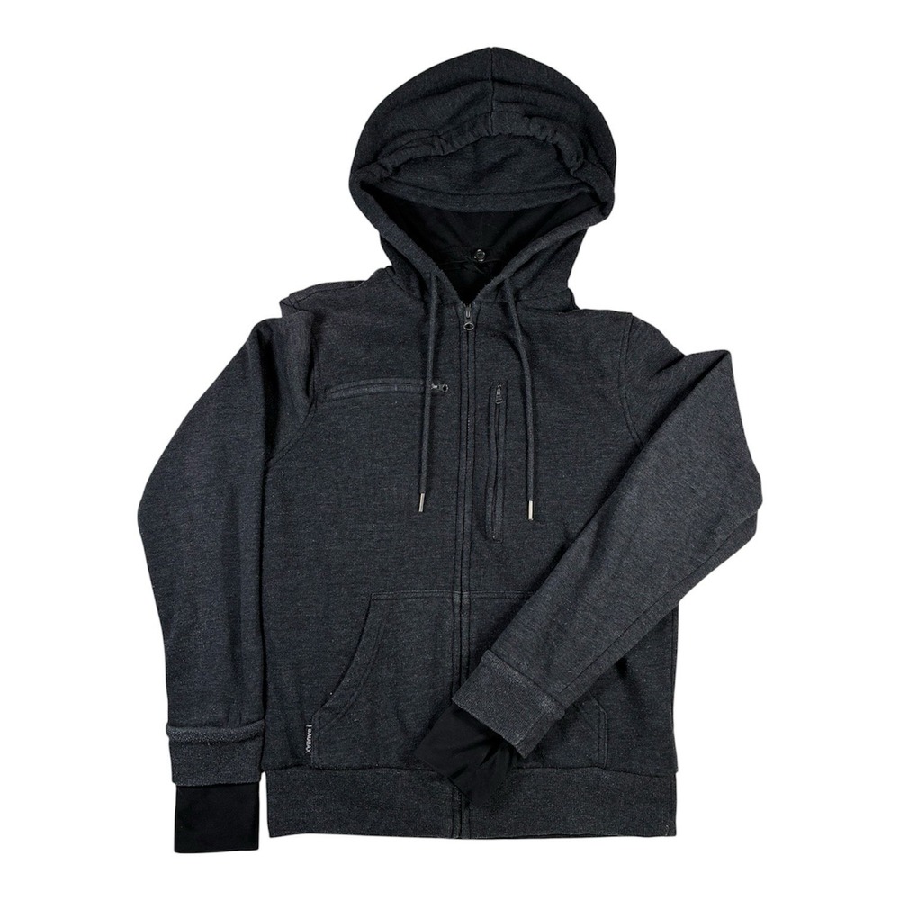 Baubax Mens S Travel Hoodie Charcoal Grey Full Zip Multi-Pocket Sweatshirt